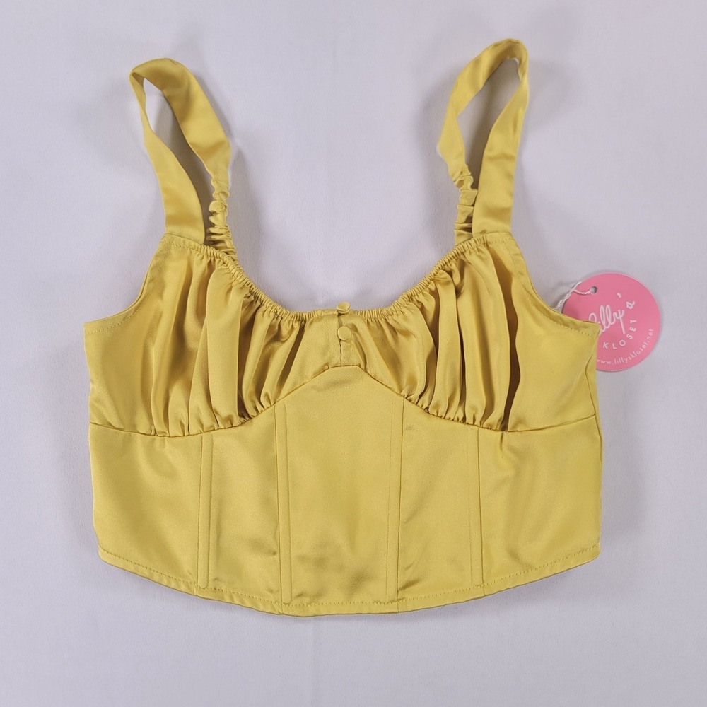 Lilly's Closet Corset Crop Top Womens M Yellow Bustier Ruched NWT Y2K Cottage
